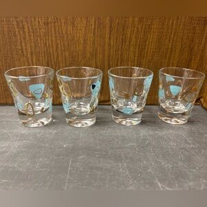 4 amoeba shot glasses atomic turquoise boomerang